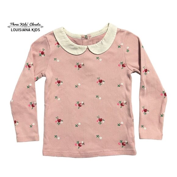 Baby Gap Sz 3 Pink Ribbed Floral Collared Shirt - Picture 1 of 4